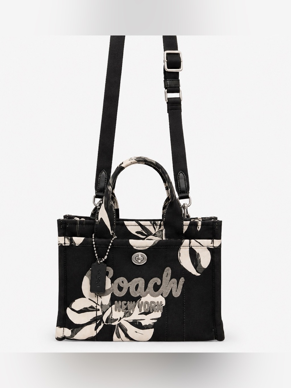 Coach Black and Cream Floral Canvas Tote